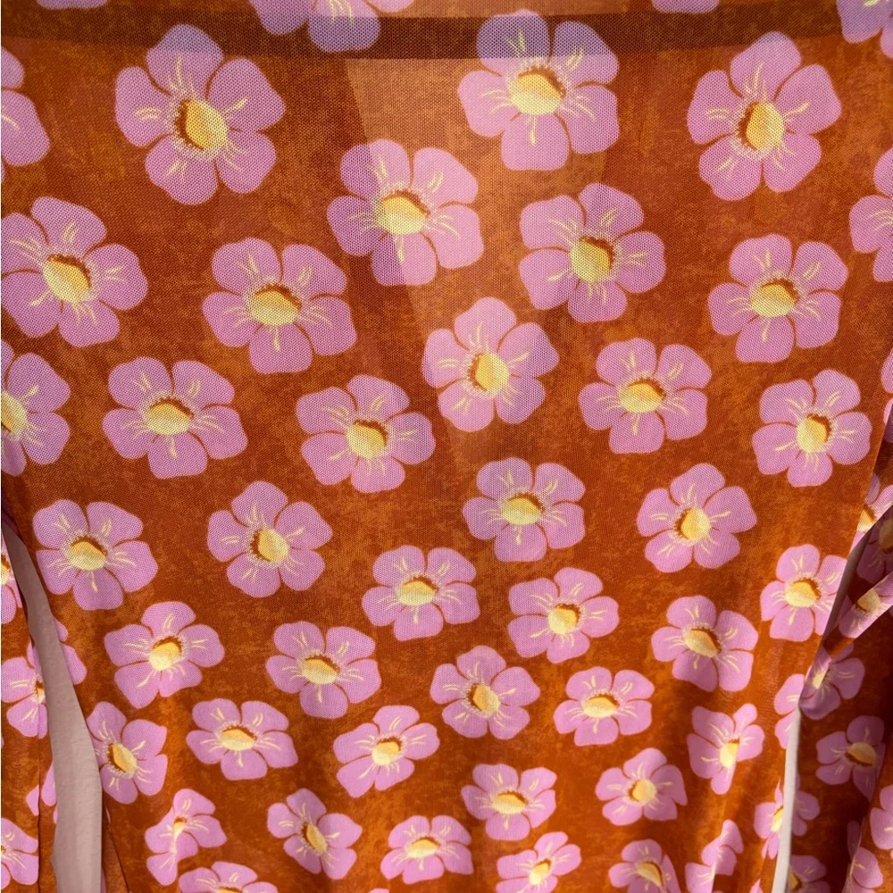 Free People Floral Ruched Blouse in Pink and Orange - Picture 7 of 8